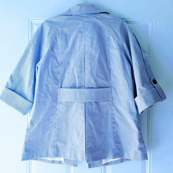 Peace of Cloth Blue White Pinstripe Open Blazer - Picture 3 of 11